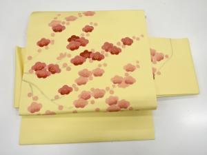 塩瀬　手描き　枝梅模様　作り帯